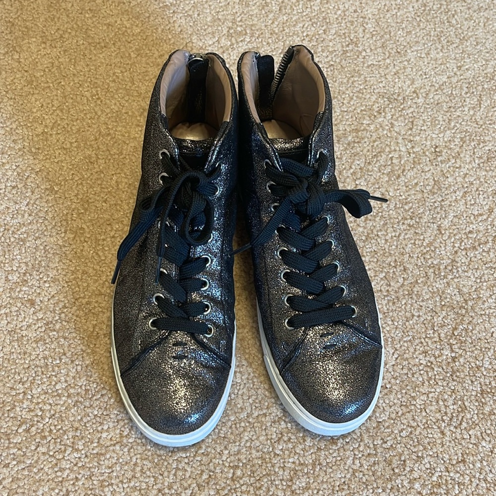 Gianvito Rossi | Lace-up Back Zip Leather High Top Sneakers Silver/Black Size 38